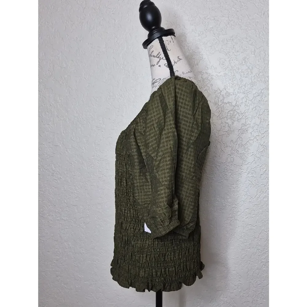 Old Navy Puff Sleeve Top Olive Green Size XL